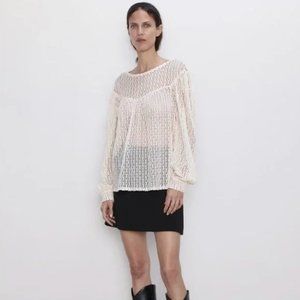 Zara Embroidered Tulle Top S